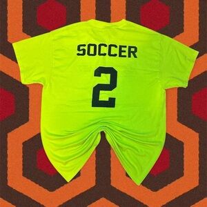 VINTAGE 00s Gildan LA SPORTS NET Soccer No. 2 ⚽️ Neon Yellow Graphic Tee — LARGE